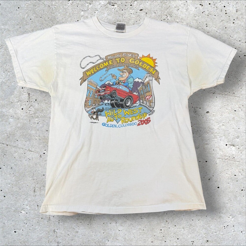 Vintage 2005 Wild West Auto Roundup T Shirt Golden Colorado Car Show L White